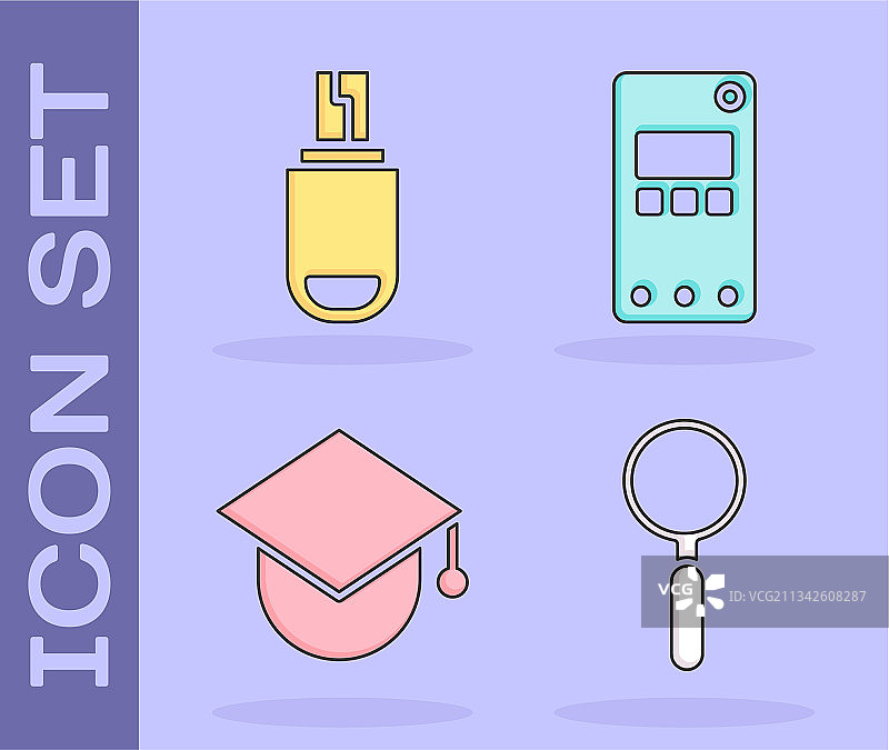 放大镜、U盘和毕业帽图片素材