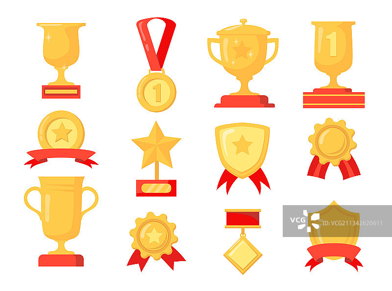 卡通金色奖杯合集图片素材