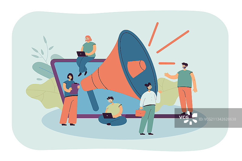 卡通迷你经理与巨型扬声器图片素材