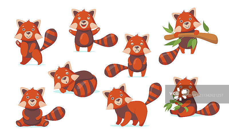 用于网页设计的有趣小熊猫扁平图片套装图片素材