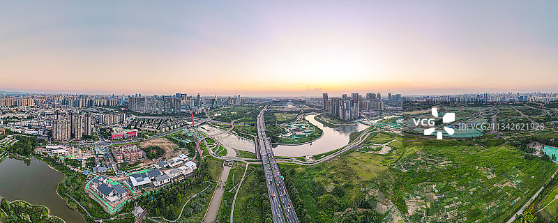成都市城市公园建筑航拍著名景点全景环球中心中和湿地公园图片素材