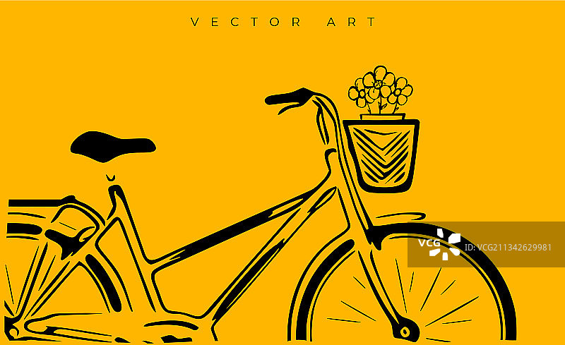 带有花篮的自行车现代墙图片素材