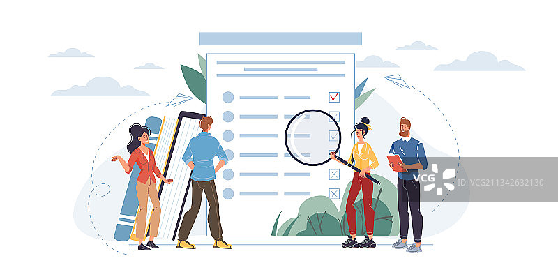 参与线上教育调查的扁平卡通人物图片素材