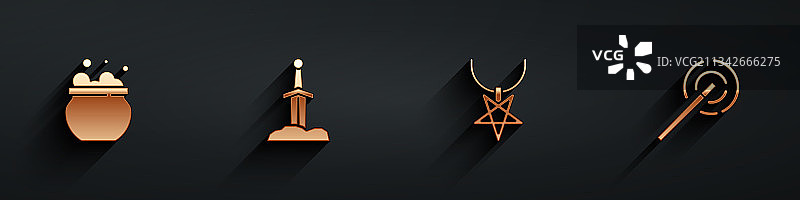 女巫坩埚、石中剑和五角星合集图片素材