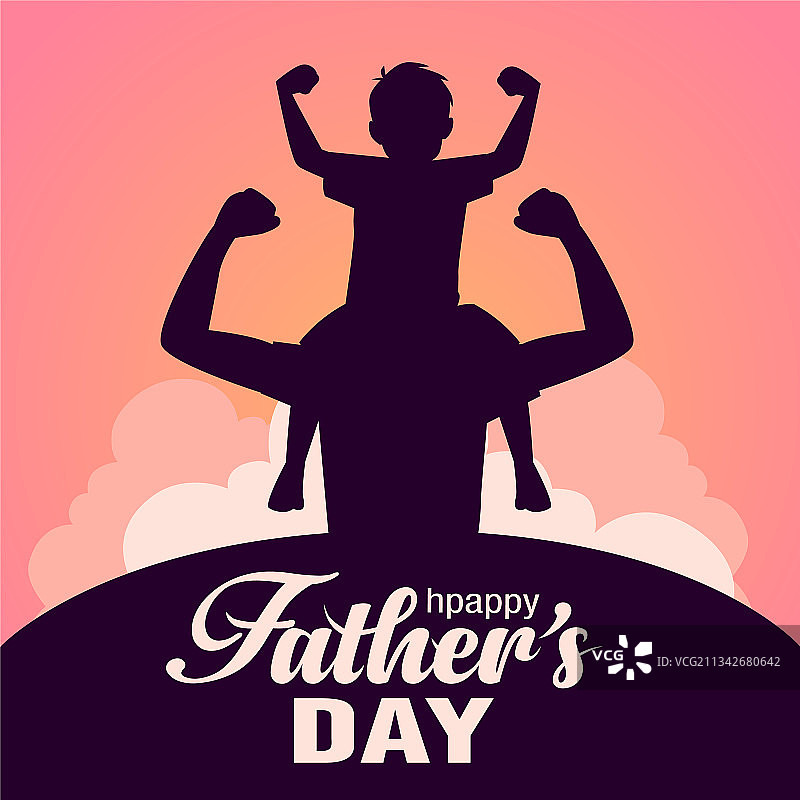 儿子坐在父亲的肩膀上，蓝色背景图片素材