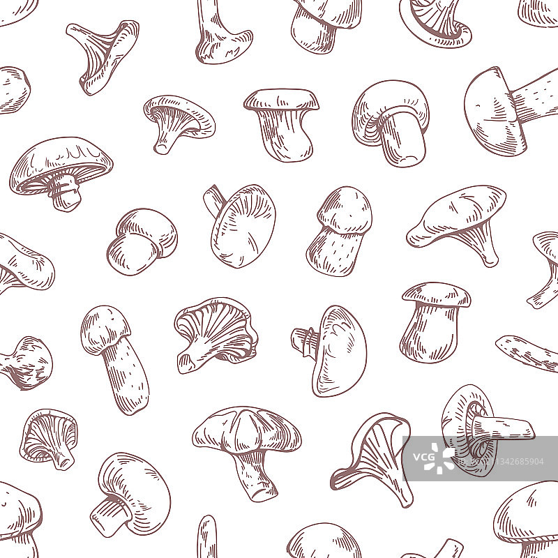 不同轮廓蘑菇的无缝图案图片素材