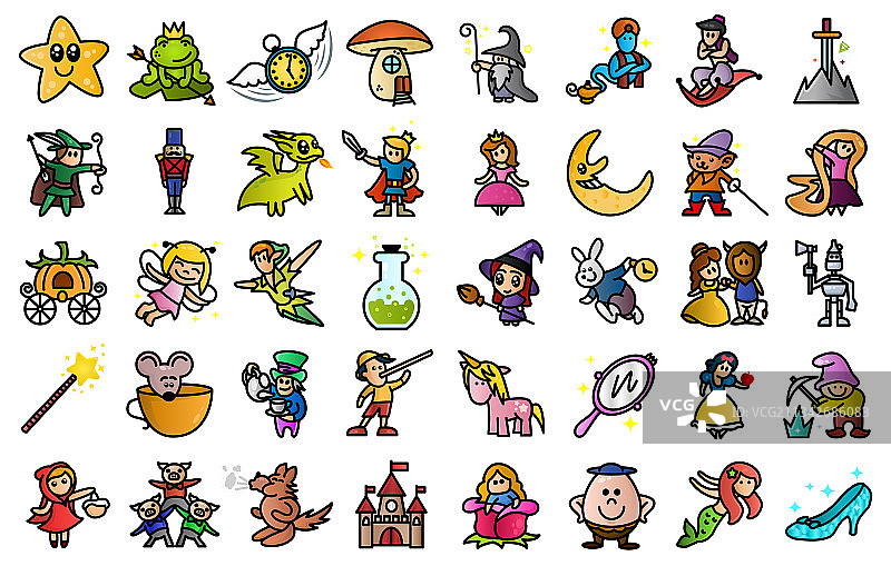 彩色卡通可爱童话图标40个合集图片素材