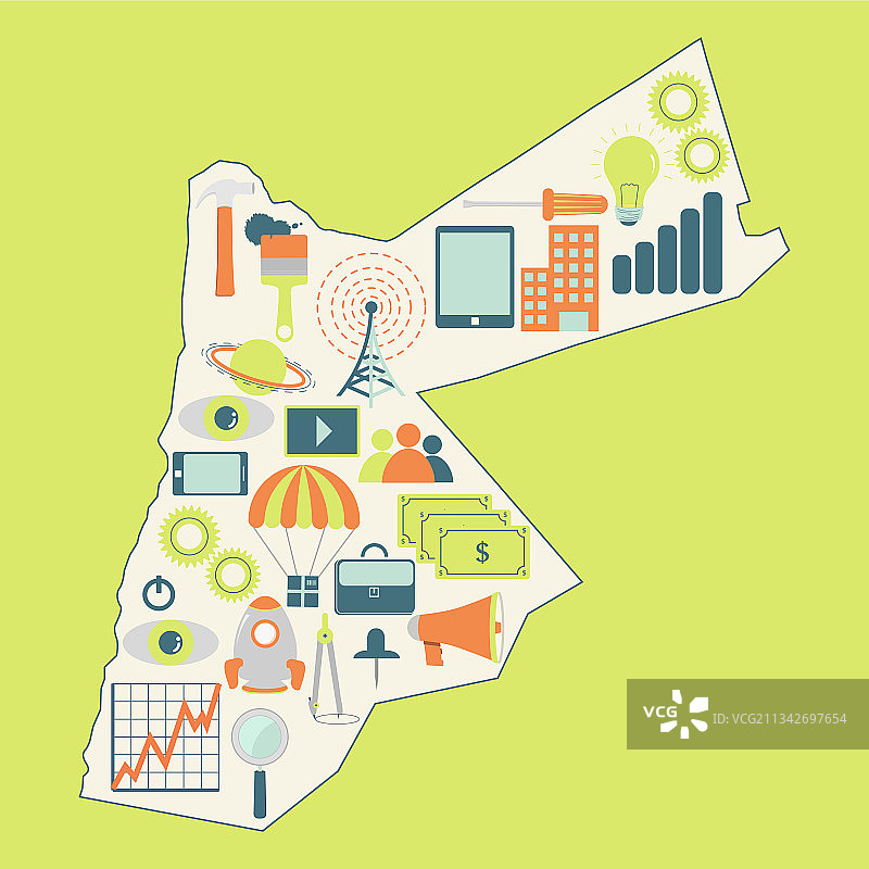 带有科技图标的约旦地图图片素材