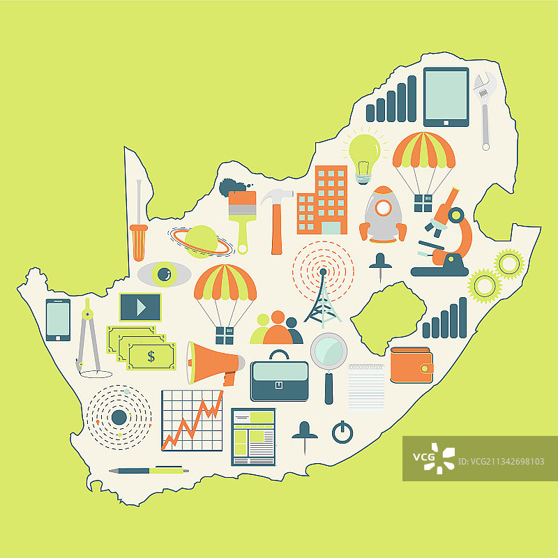 带有科技图标的南非地图图片素材