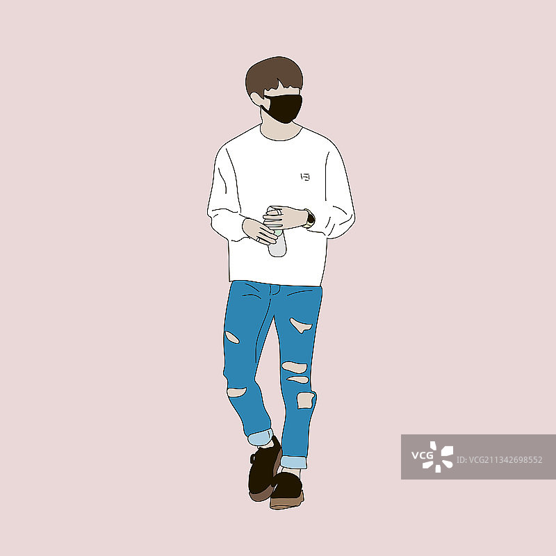 一个穿着蓝色牛仔裤和白色运动衫的男人图片素材