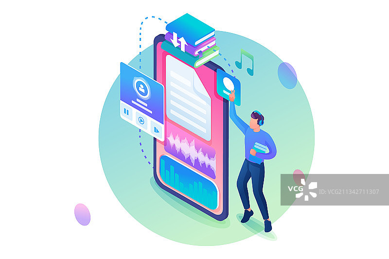 2.5D网页设计模板男人在听图片素材