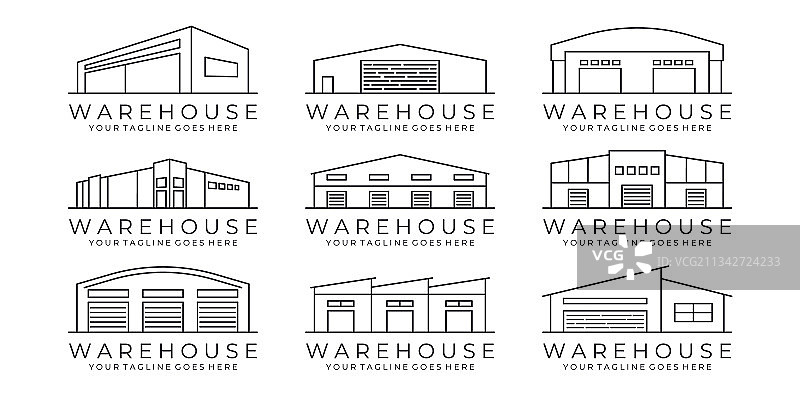 仓库线条艺术图标标志设计图片素材