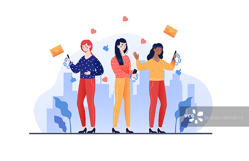 女性被金属链束缚在智能手机上图片素材