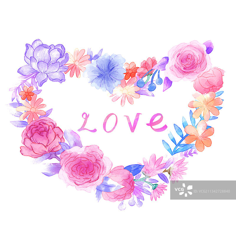 七夕情人节爱心花环素材图片素材