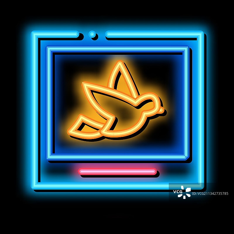 电脑屏幕上的霓虹鸟图标图片素材