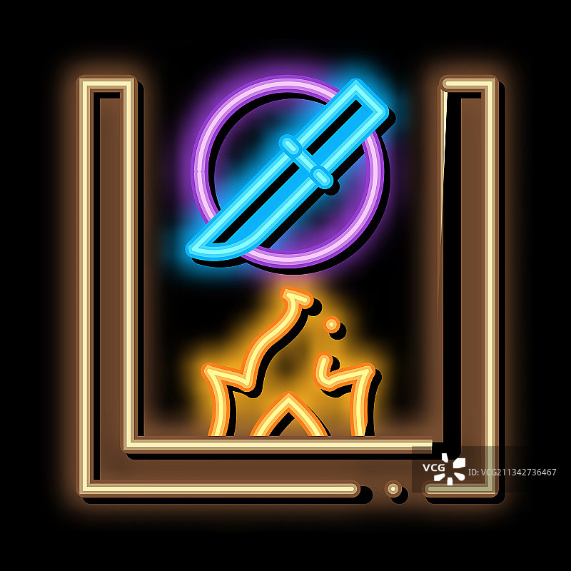 刀与壁炉霓虹灯光图标图片素材