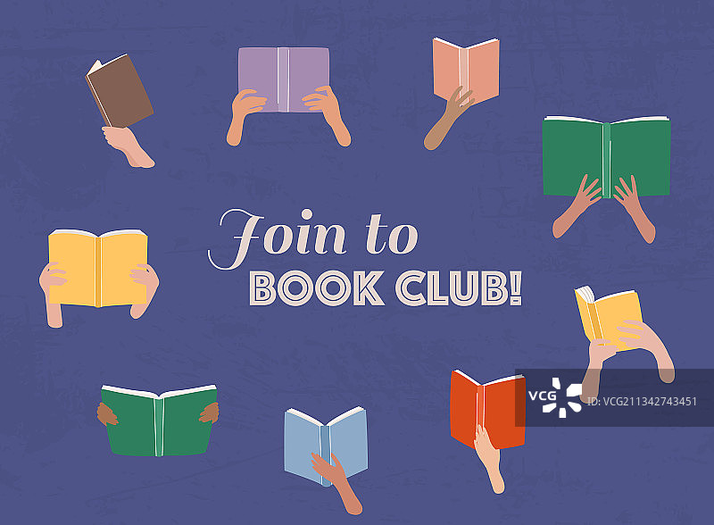 卡通阅读俱乐部与手中的书本图片素材