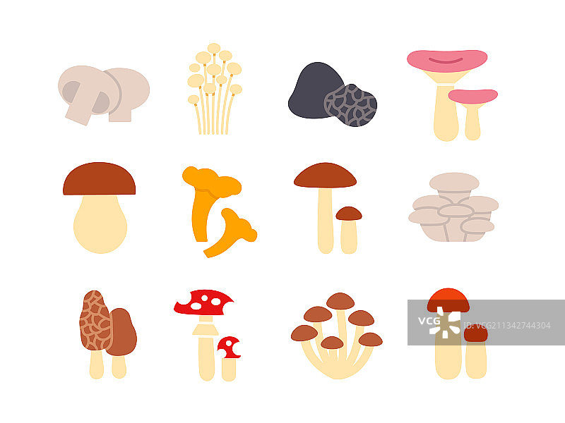 蘑菇图标集扁平配色图片素材