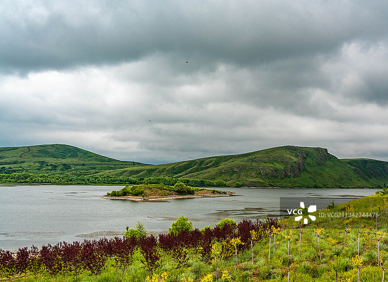 中国内蒙锡林郭勒盟多伦湖草原风景图片素材