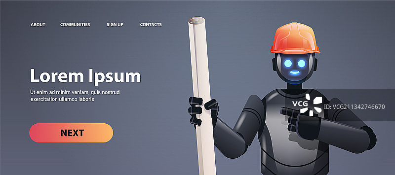 戴着安全帽 holding drawings的机器人工程师图片素材