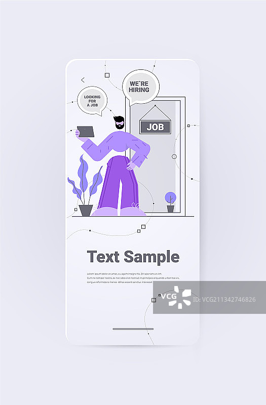 商人站在带有招聘标志的门旁图片素材