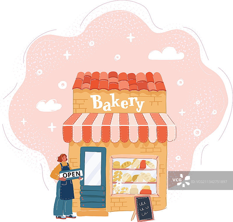 年轻女人开面包店图片素材