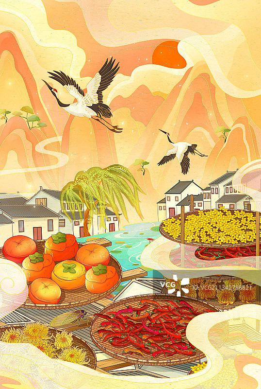 中国风秋天丰收插画图片素材