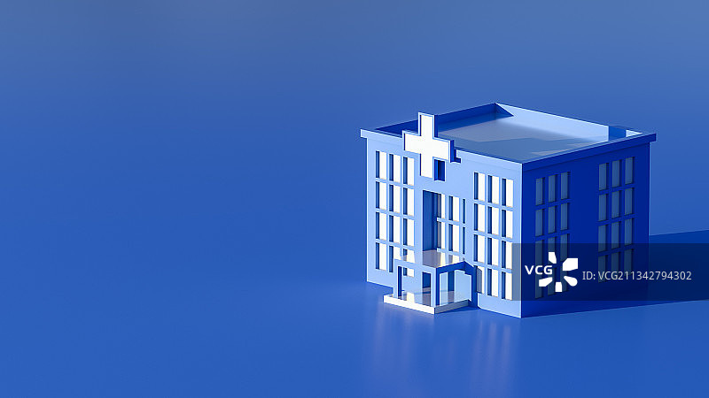 3D渲染极简卡通风格医院大楼模型插图图片素材