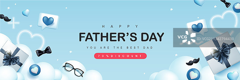 蓝色背景上的父亲节礼物盒贺卡图片素材