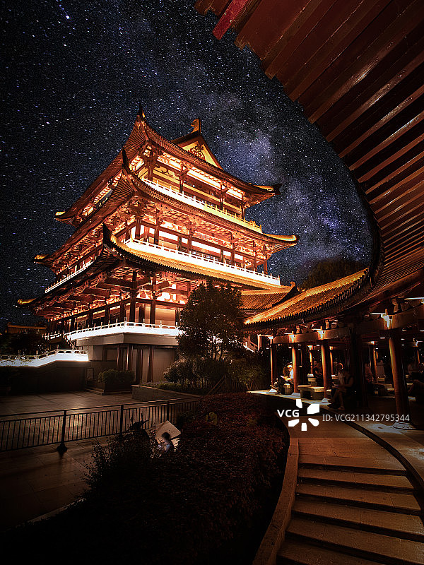 长沙杜甫江阁夜景图片素材