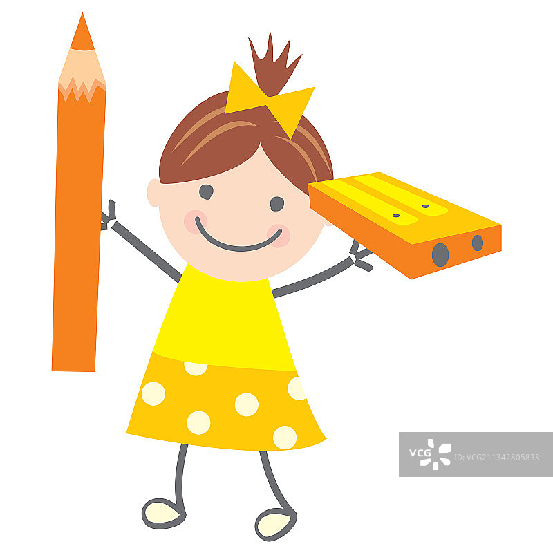 拿着擦菜板和蜡笔的女孩图片素材