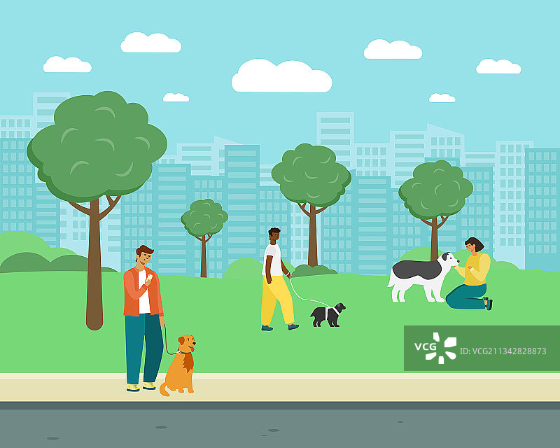 人们在公园里遛狗图片素材