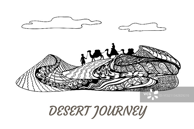 骆驼在沙丘上旅行的华丽 zentangle图片素材