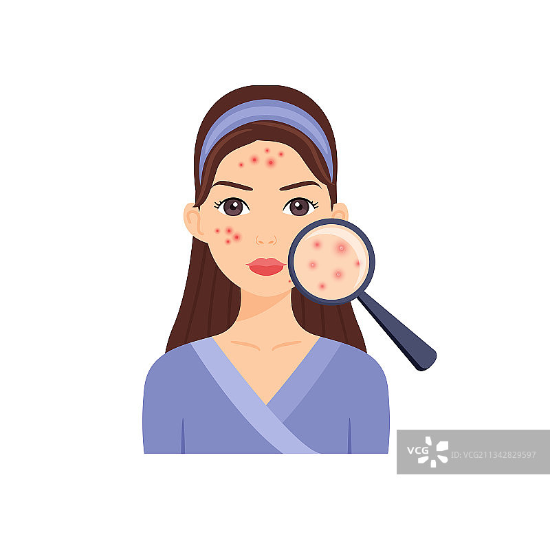 用放大镜观察问题肌肤的女人图片素材