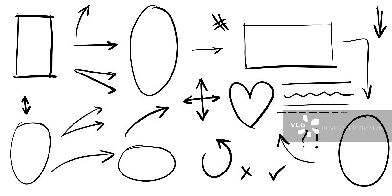 手绘线条箭头圆圈曲线涂鸦图片素材