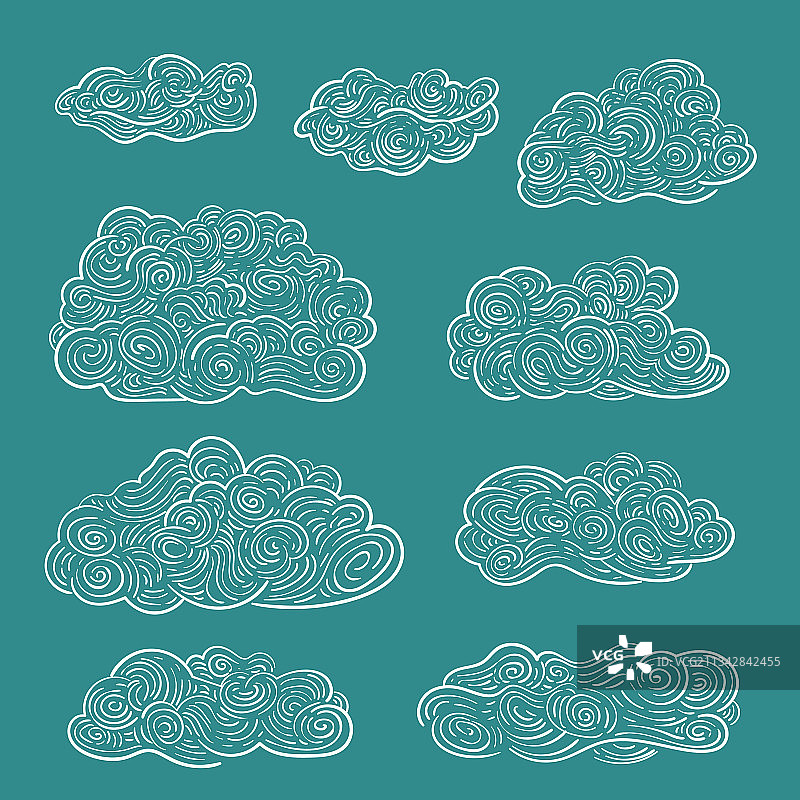 手绘复古云朵涂鸦图案图片素材