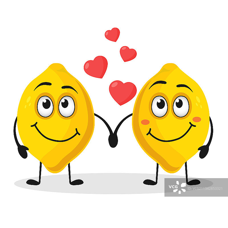 两个可爱的柠檬情侣手牵着手图片素材