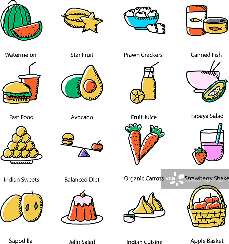 营养食品涂鸦图标包图片素材