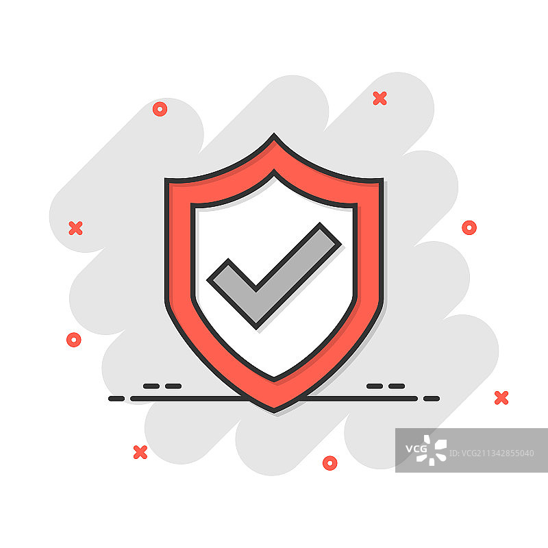 漫画风格的带复选标记的盾牌图标图片素材