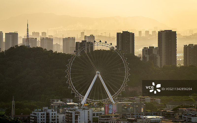 中山,幻彩摩天轮,日落,广东省城市,房地产,高视角图片素材