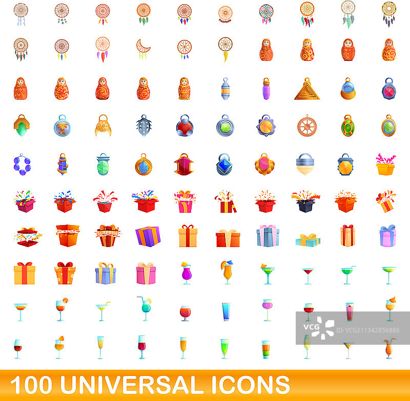 100个通用图标设定卡通风格图片素材