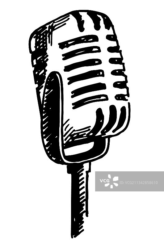 手绘雕刻风格复古麦克风图片素材