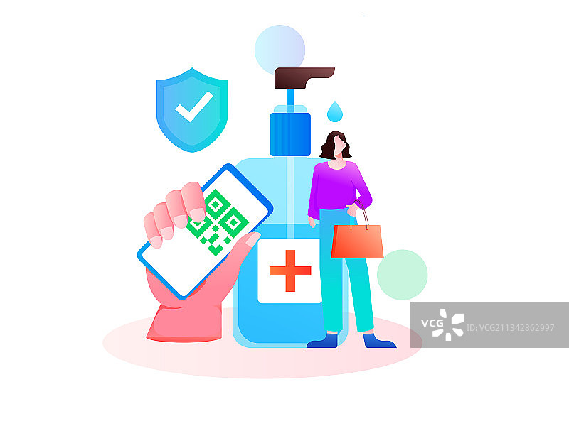 手持健康码抵抗疫情扁平矢量概念运营插画图片素材