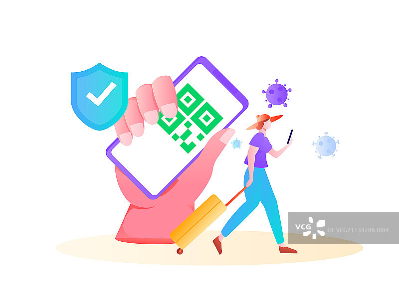手持健康码抵抗疫情扁平矢量概念运营插画图片素材