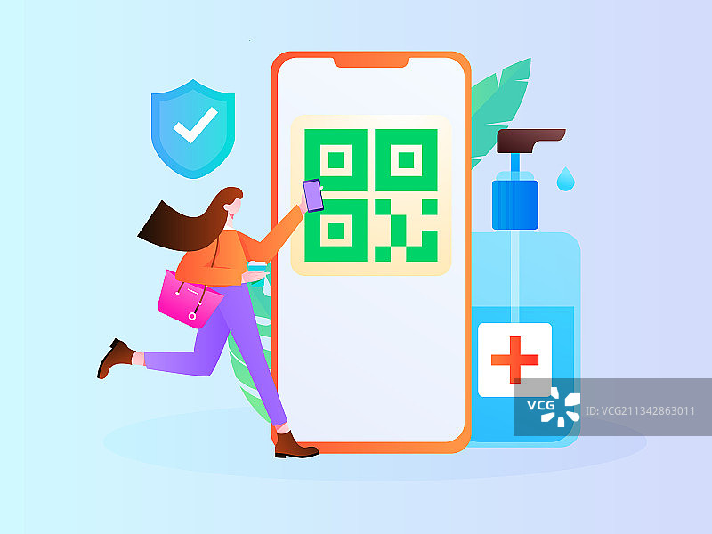 手持健康码抵抗疫情扁平矢量概念运营插画图片素材