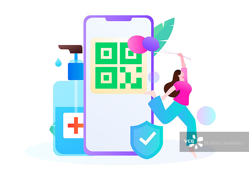 手持健康码抵抗疫情扁平矢量概念运营插画图片素材