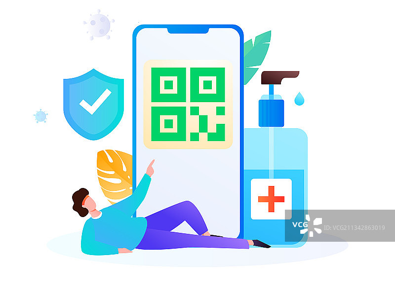 手持健康码抵抗疫情扁平矢量概念运营插画图片素材