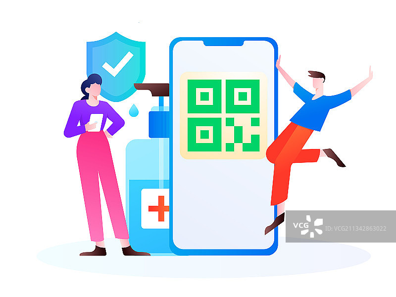 手持健康码抵抗疫情扁平矢量概念运营插画图片素材