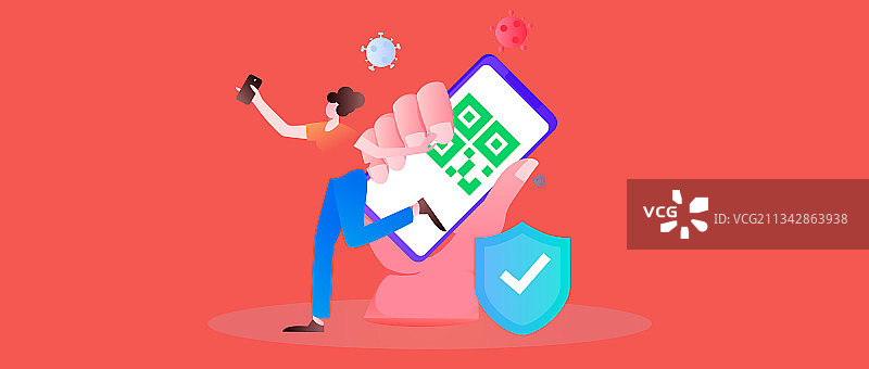 手持健康码抵抗疫情扁平矢量概念运营插画图片素材