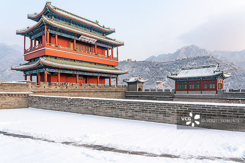冬天北京居庸关长城冬雪风光图片素材